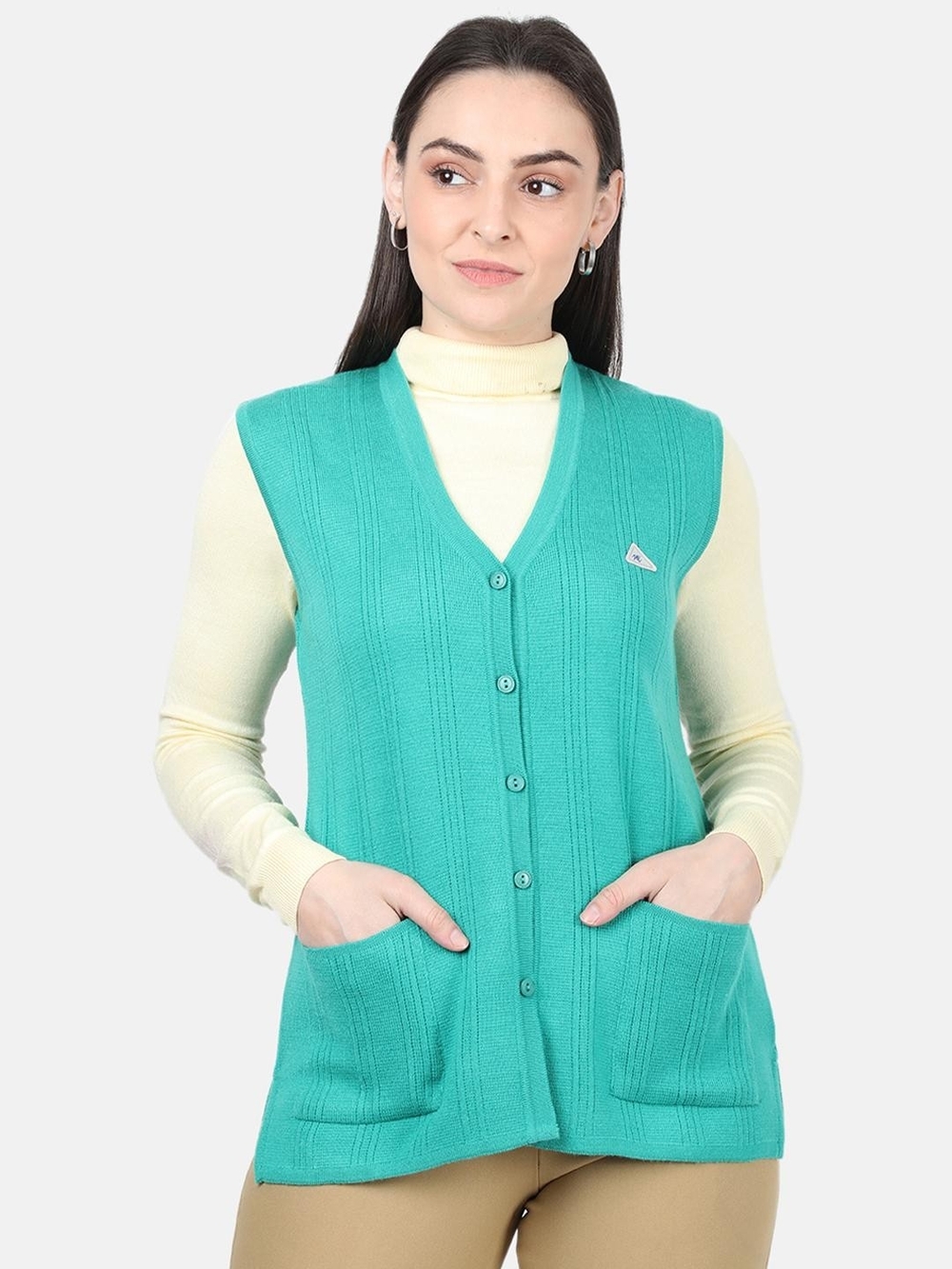 Monte Carlo Women’s Greenl V-Neck Button Front Knit Vest Wool Blend Size 2X